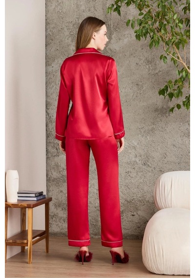Pierre Cardin Saten Biyeli Pijama Takımı 1200 - Kırmızı