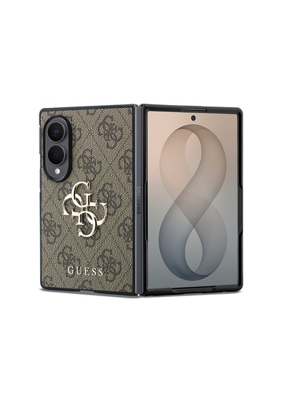 Samsung Uyumlu Galaxy Z Fold 8 Kılıf Guess Lisanslı 4g Desenli Metal Büyük 4g Ve Yazı Logolu Kapak Kahverengi