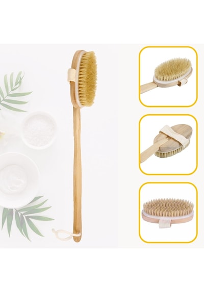 Buffer Doğal At Kılı Selülit Karşıtı Sapı Çıkabilen Ahşap Banyo Fırçası