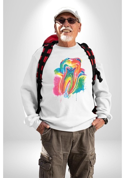 Diş Doktoru Diş Anatomisi Özel Tasarım Unisex Beyaz Sweatshirt Beyaz
