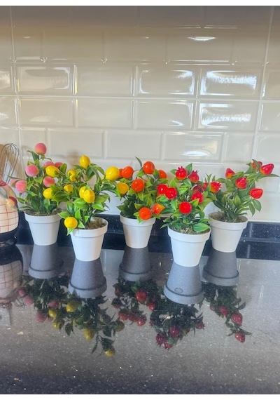 5li Set Yapay Çiçek Mini Saksıda Meyveler 20cm