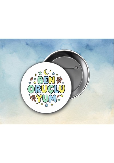 Yıldızlı Ben Oruçluyum Rozeti - Çocuklar İçin Ramazan Motivasyon Hediyesi - 58mm İğneli Metal Rozet Çok Renkli