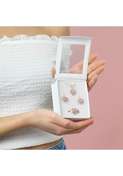 Forentina Rose Kalpli Kolye Küpe Yüzük Set  Ps1644