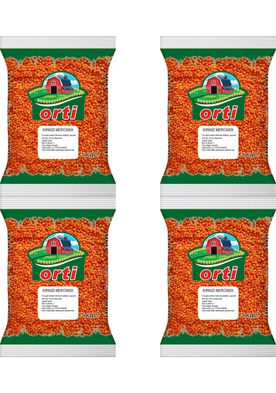 Orti Kırmızı Mercimek 1 Kg. x 4 Adet