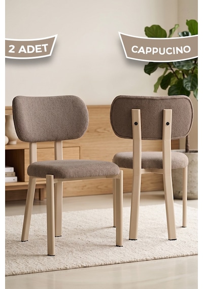 Arlesa Serisi 2 Adet Bukle Kumaş Cappucino Metal İskeletli Mutfak Sandalyesi Cappucino Sandalye Cappucino İskelet