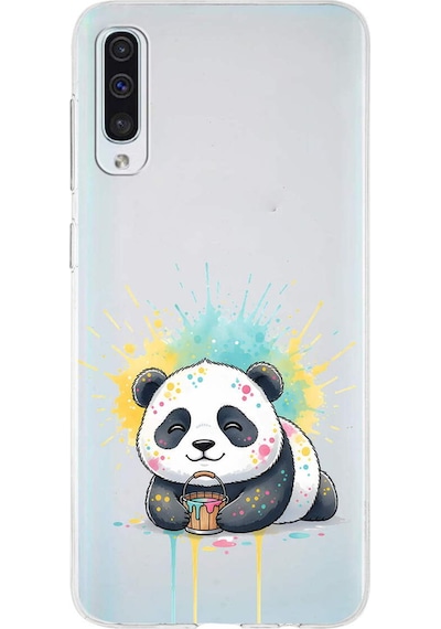 Samsung Galaxy A50 İle Uyumlu Splash Panda Tasarımlı Şeffaf Silikon Kılıf Şeffaf