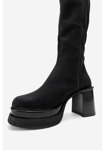 Luvishoes Luvi Shoes Carm Siyah Nubuk Platform Topuklu Kadın Çizme Siyah