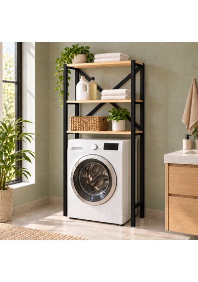 Çamaşır Makinesi Üstü Raf 3 Raflı Metal Banyo Düzenleyici 75 30 150 Cm Antrasit