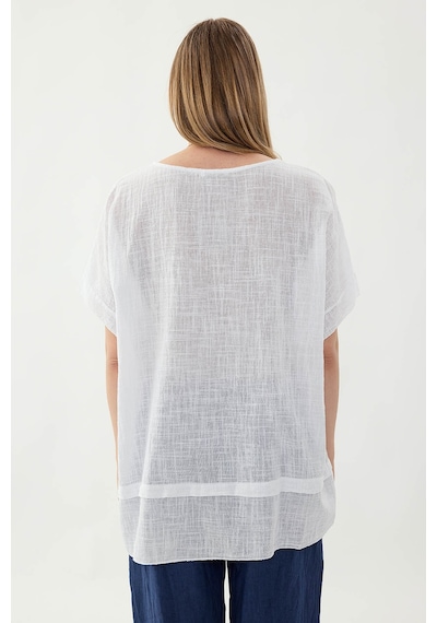 Vitrin %100 Keten Çiçekli Oversize Bluz BEYAZ