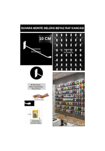 Duvara Monte Kanca Koruma Kauçuklu Beyaz 10 Cm Deluxe Raf Askısı Suntaya Monte 35 Adet Beyaz