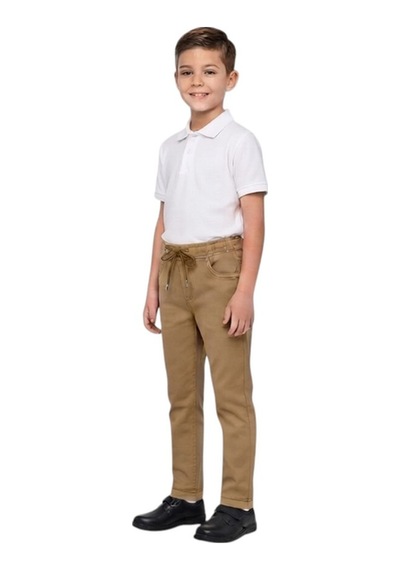 Erdem Kıds Unisex Erkek Kız Çocuk Beli Lastikli Boru Paça Kanvas Keten Camel Okul Pantolonu Camel Camel