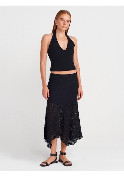Dilvin 80428 Dantel Midi Etek-siyah