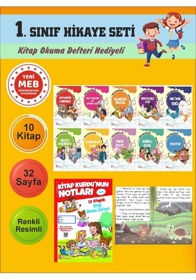1.sınıflar İçin Okumayı Sevdiren 10 Lu Hikaye Seti 7 Kitap Okuma Defteri Hediyeli