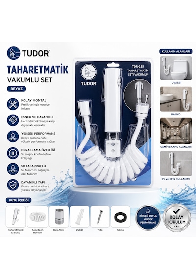 Beyaz Taharatmatik Seti Taharatmetik El Duşu- Hortum - Mafsal Vakumlu Set