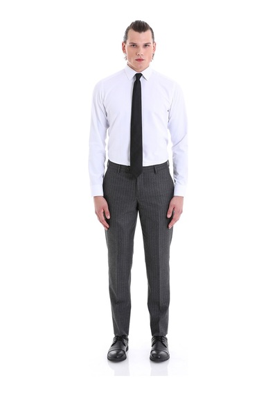 Hatemoğlu Beyaz Slim Fit Desenli Pamuklu Uzun Kollu Klasik Gömlek Beyaz