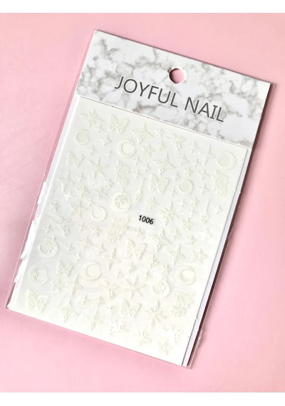 Beyaz Ay Yıldız Kelebek Dizayn Tırnak Sticker Tırnak Etiketi Nail Art Jo-1006