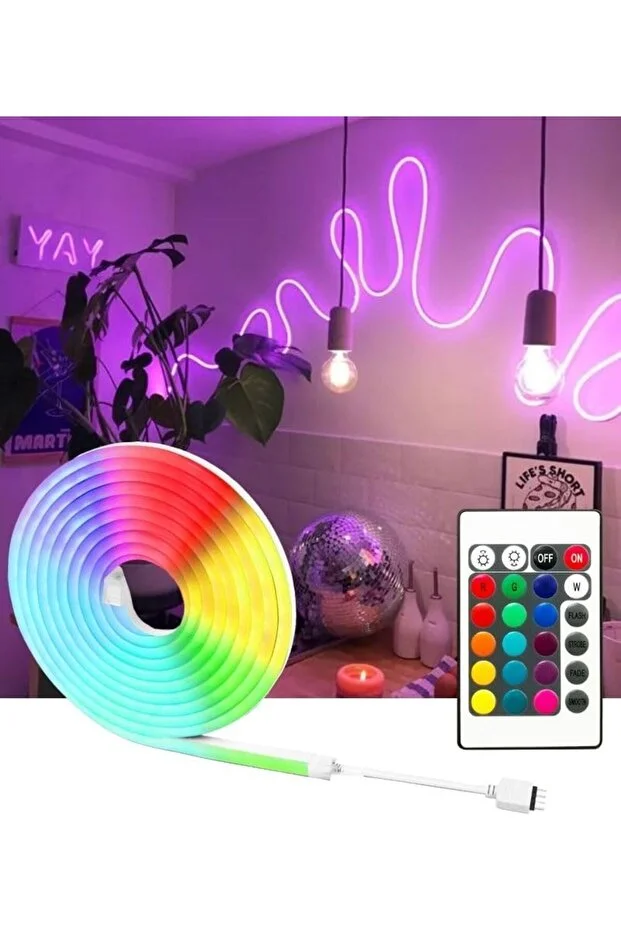 Rgb Renk Değiştiren Neon Led 5 Metre Hazır Tak Çalıştır Set RGB
