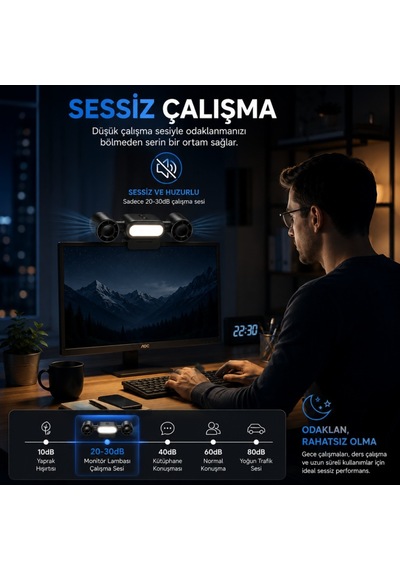 Polham Çift Fanlı Klipsli Led Monitör Lambası 360 Dönebilen Fan, 5 Kademe Hız, Sessiz Çalışma, Usb