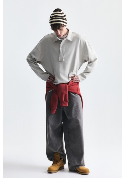 Vamos Relax Fit Polo Yaka Sweatshirt Gri