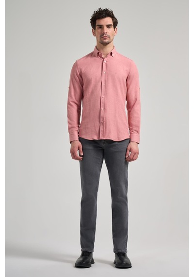 İmza Pembe Kısalabilir Kol Düz Gabardin Düğmeli Yaka Cepsiz Casual Slim Fit Gömlek 1004250124 965 Pembe