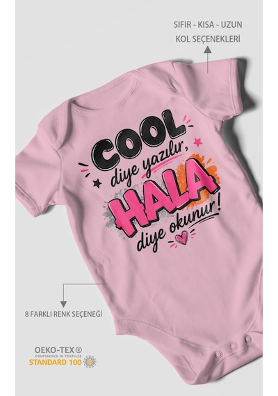 Morivokids Cool Diye Yazılır Hala Diye Okunur Kısa Kollu Bebek Body %100 Pamuk Koyu Pembe