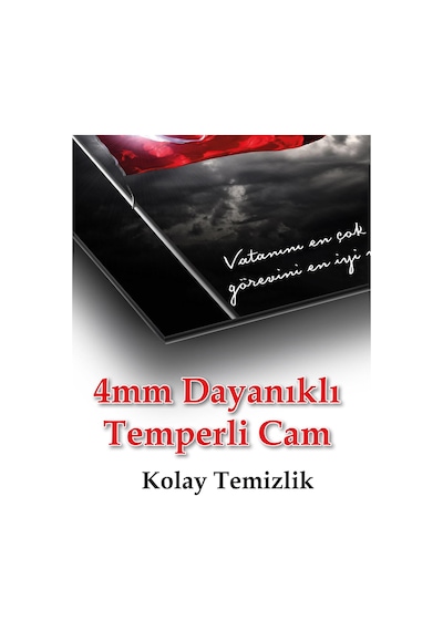Türk Bayrağı Ve Atatürk Cam Tablo Vatanını En Çok Seven Modern Ev Ofis Salon Kurum Hediyelik Tablo