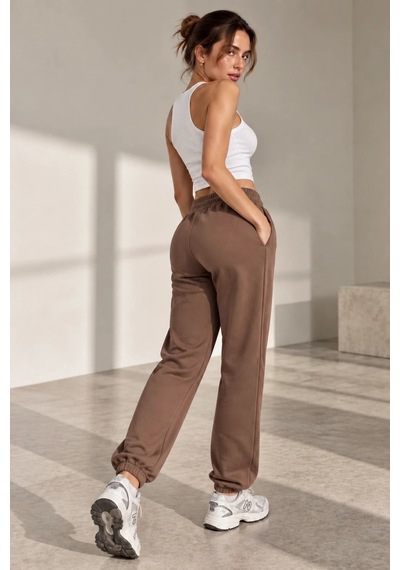 Bb Butik Basic Dökümlü Modal Kumaş Lastikli Bel Rahat Kesim Jogger Pantolon Zg3535 Kahverengi