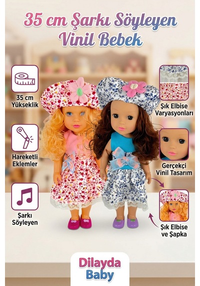 Dilayda Baby 35 Cm Şarkı Söyleyen Hareketli Eklemli Gerçekçi Vinil Oyuncak Bebek