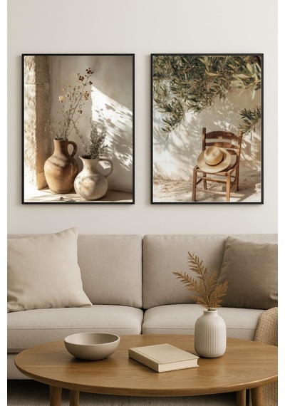 Silera - Gerçek Cama Baskı Siyah Alüminyum Metal Çerçeveli 2'li Set Modern Tablo