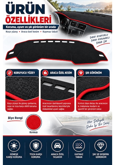 Trobus Toyota Yaris 2005-2013 3d Torpido Koruma Kılıfı - Kırmızı Biye