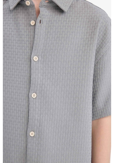 Defacto Erkek Çocuk Regular Fit Polo Yaka Dokulu Kısa Kollu Gömlek E7003a825hsgr265 Gri