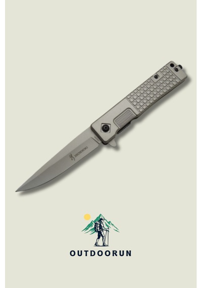Browning Gümüş Kabartmalı Outdoor Kamp Çakı 23 Cm Açık Gri