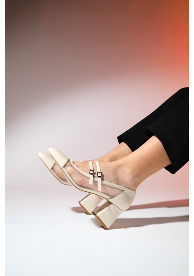 Luvishoes Scots Krem Kadın Kalın Topuklu Ayakkabı Krem
