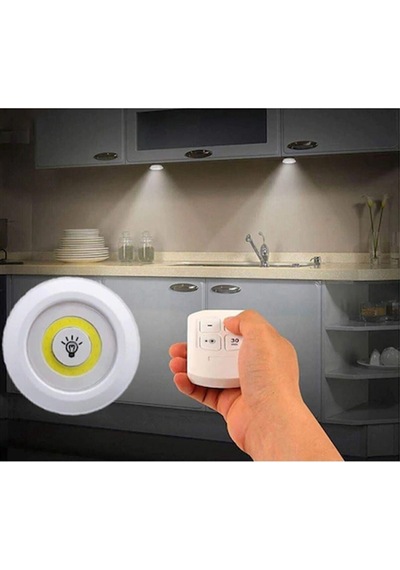 Uzaktan Kumandalı 3 Lü Spot Led Lamba Kablosuz Pilli Işıldak White