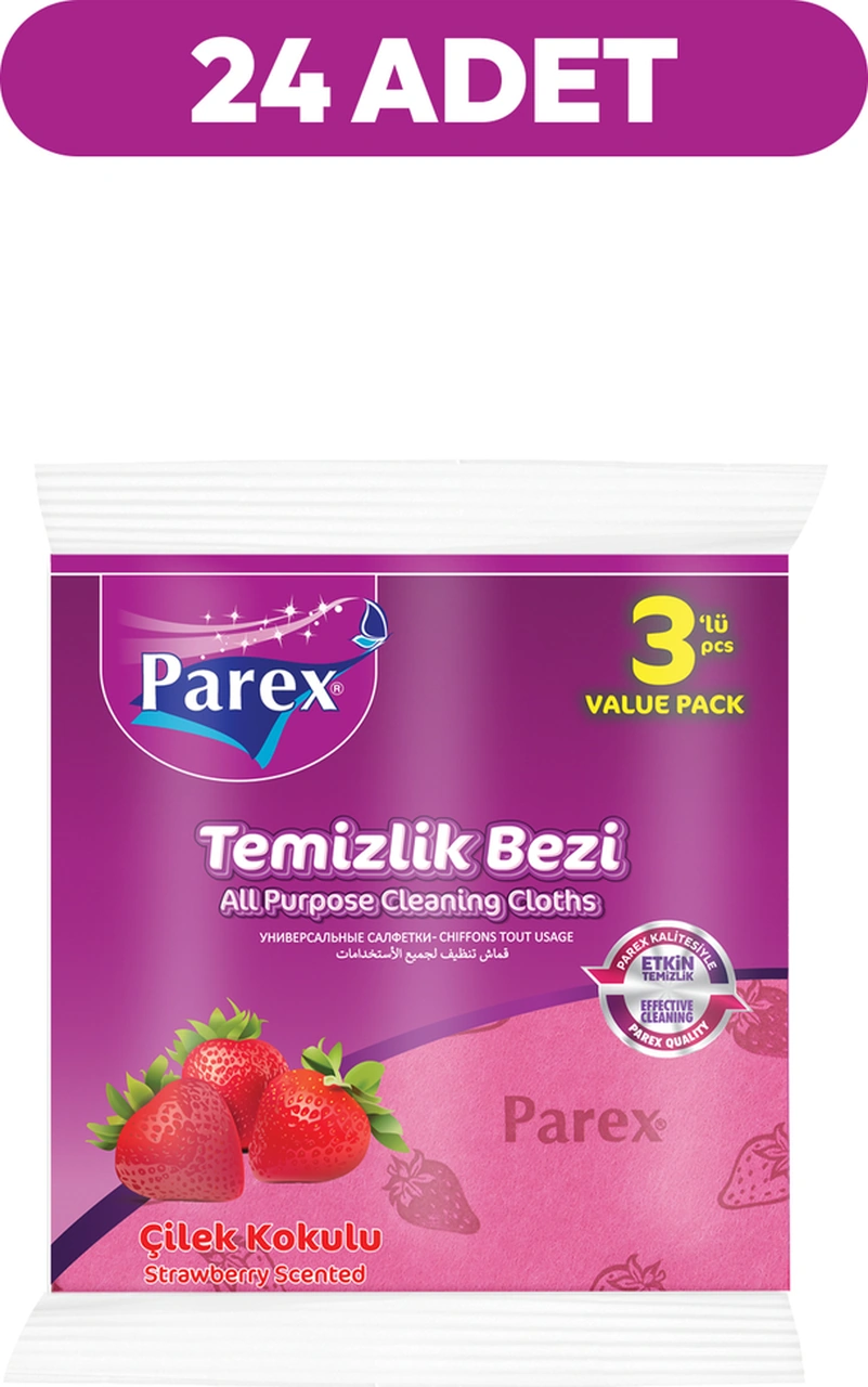 Çilek Kokulu 3'lü Temizlik Bezi 24 Paket Diğer