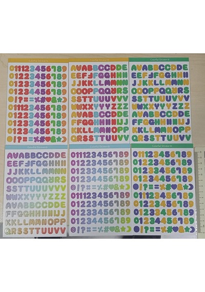 6 Sayfa 0.7 Cm Harfler Ve Sayılar Sticker Alfabe Süsleme Etiketi Karma Çok Renkli