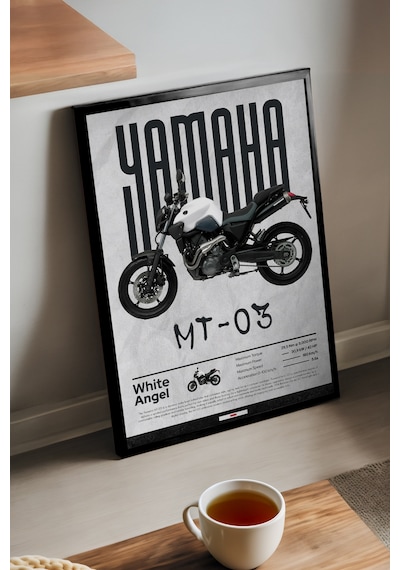 Mt-03 Siyah Ahşap Çerçeveli Poster, Dekoratif Motosiklet Duvar Tablosu