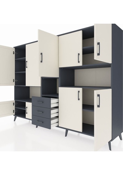Hyperion Dolap 13 Raflı 3 Çekmeceli 9 Kapaklı 220x44x163 Antrasit Antrasit-aytaşı/antrasit Hyperion Dolap 13 Raflı 3 Çekmeceli 9 Kapaklı 220x44x163 Antrasit Antrasit-aytaşı/antrasit