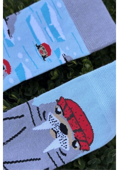 Lousocks Unisex Sağlı Sollu Mors Desenli Buz Mavisi Soket Çorap Mavi