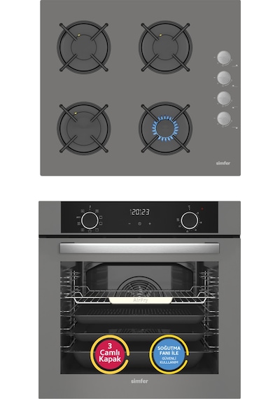 Simfer 10 Fonksiyon Airfry Gri 2'li Ankastre Set (8217 Fırın + 3538 Ocak)