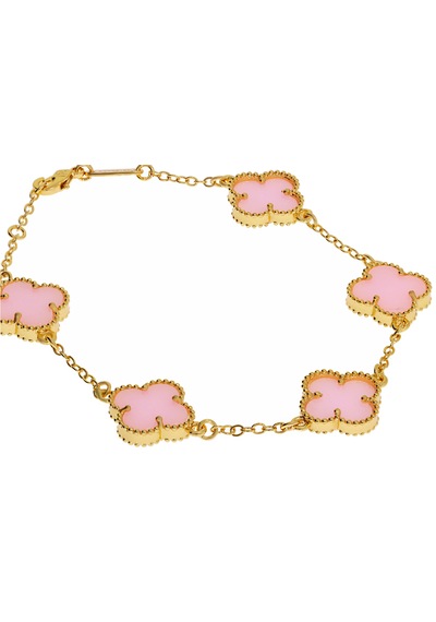 Kadın Pembe Renk Yonca Model Çelik Bileklik Gold