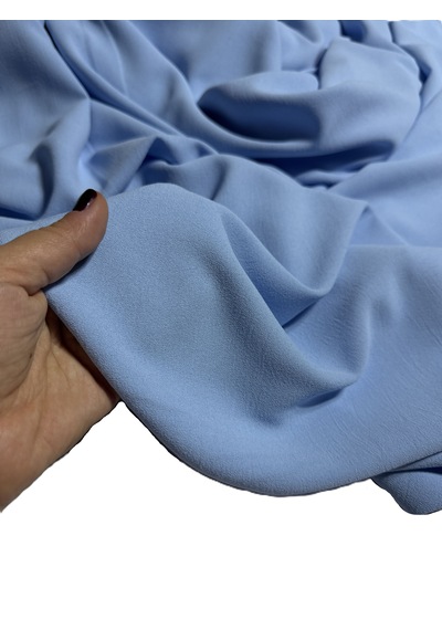 Dökümlü Likralı Kumlu Krep Kumaş 150 Cm En Kırışmaya Dayanıklı, Elbise Ve Giyimlik Kumaş Bebe Mavisi
