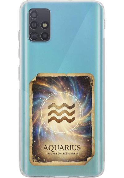 Samsung Galaxy A51 İle Uyumlu Burç Kartları Kova Tasarımlı Şeffaf Silikon Kılıf Şeffaf
