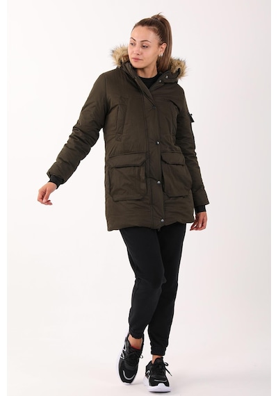 Maraton Sportswear Regular Kadın Kapşonlu Uzun Kol Basic Haki Parka 21418 Haki