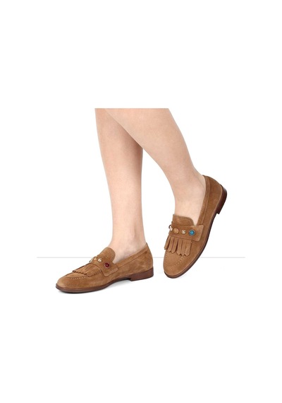 Kadın Taba Püsküllü Süet Deri Loafer