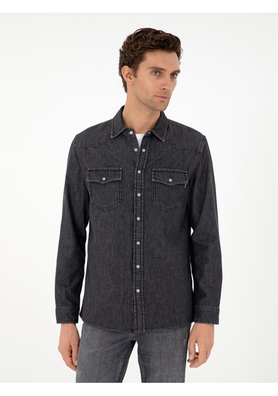 Cacharel Antrasit Regular Fit Jean Gömlek Gri