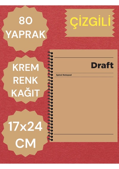 Çizgili 17x24 Cm Sert Kapak Not Defteri Krem Renk Kağıt 80 Yaprak Ten
