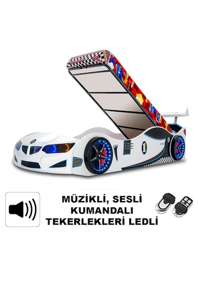 Gt1 - Bazalı Arabalı Yatak - Kumandalı, Sesli, Beyaz Tek Kişilik Gt1 - Bazalı Arabalı Yatak - Kumandalı, Sesli, Beyaz Tek Kişilik