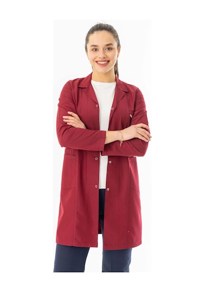 Spor Yaka Uzun Kol Kadın Personel Önlüğü Alpaka Kumaş Bordo Rnk107 Bordo