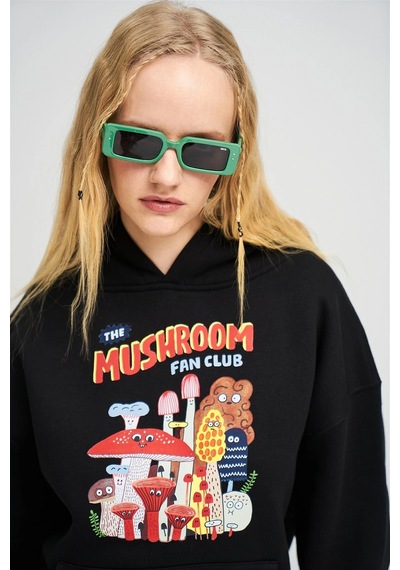 Startmore Unisex The Mushroom Fan Club Beyaz Sweatshirt Siyah
